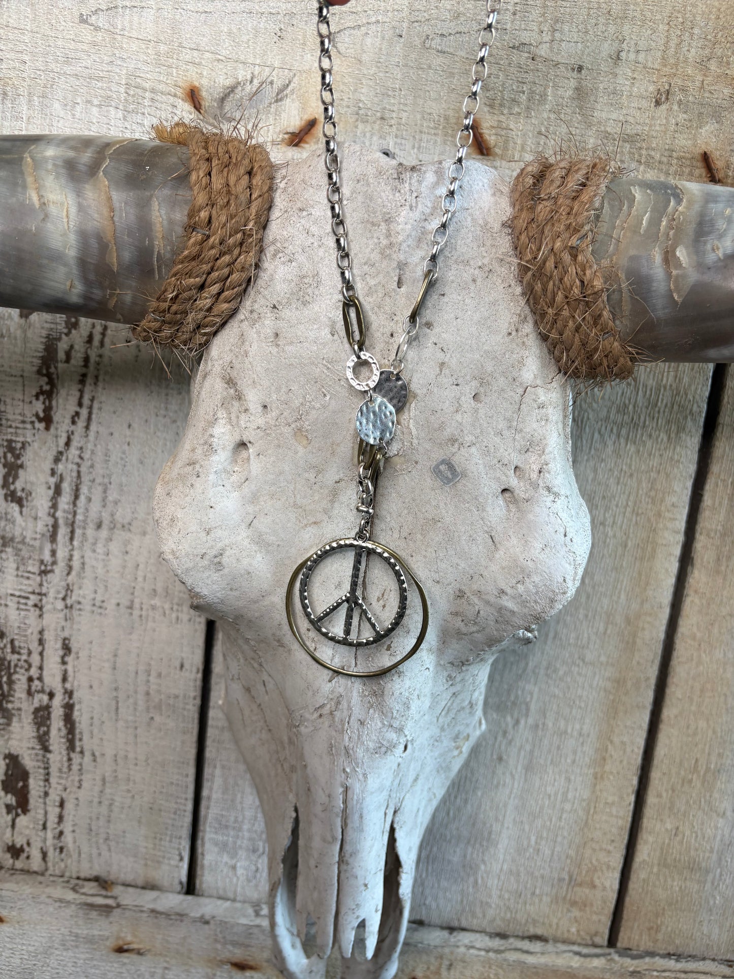 Mixed Metal Halo Peace Necklace FINAL SALE