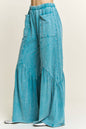 Boho Pants -Mineral Washed Pocket Wide Flare Pants