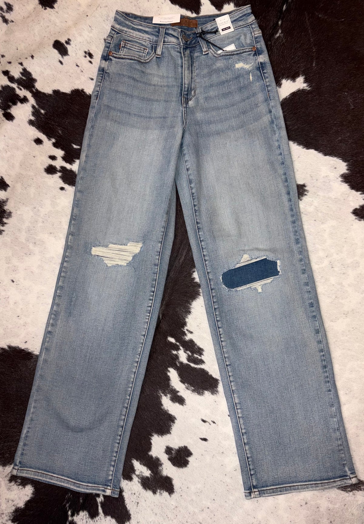 Knee Patch Straight Jeans