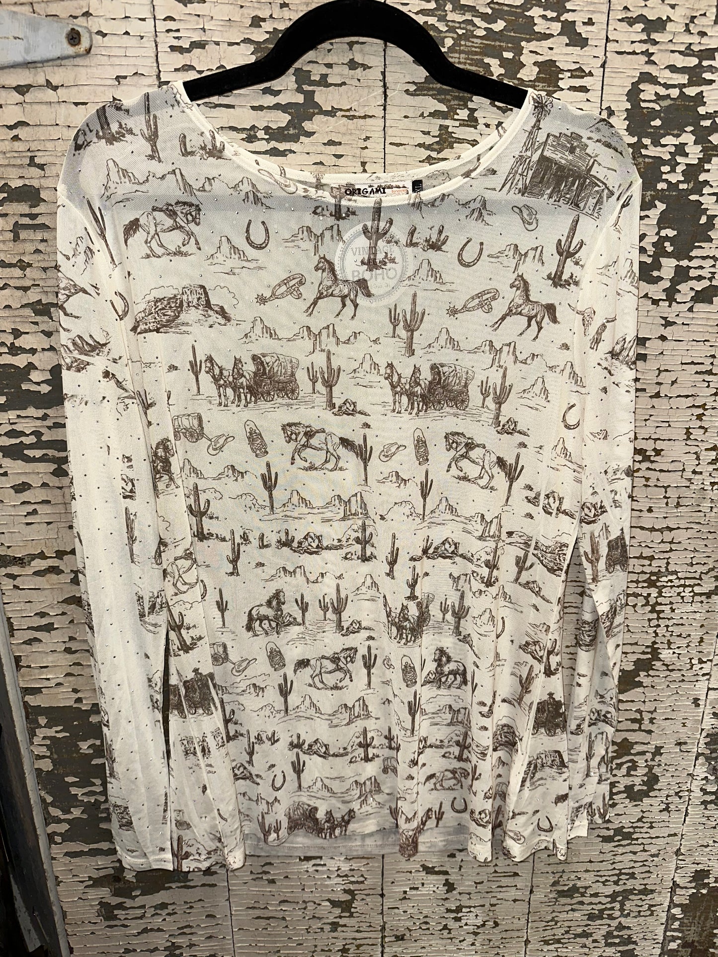 Long Sleeved Mesh Top - Old West bling detail