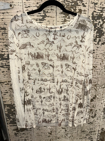 Long Sleeved Mesh Top - Old West bling detail