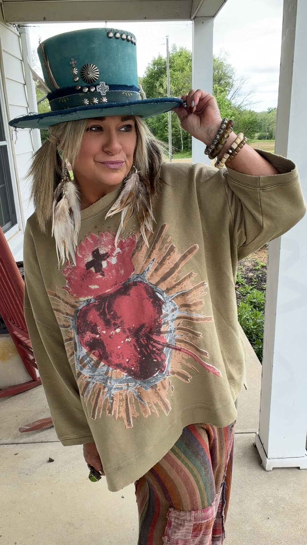 Dance with the Moon Sweatshirt - Olive Sacred Heart