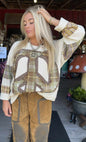 Washed Plaid Flower Patch Long Sleeve Top