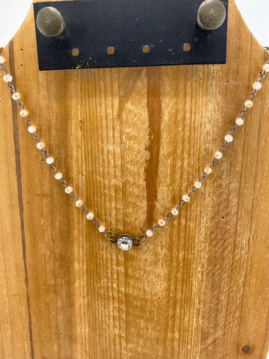 Rosary & Crystal Center Pendant Necklace FINAL SALE