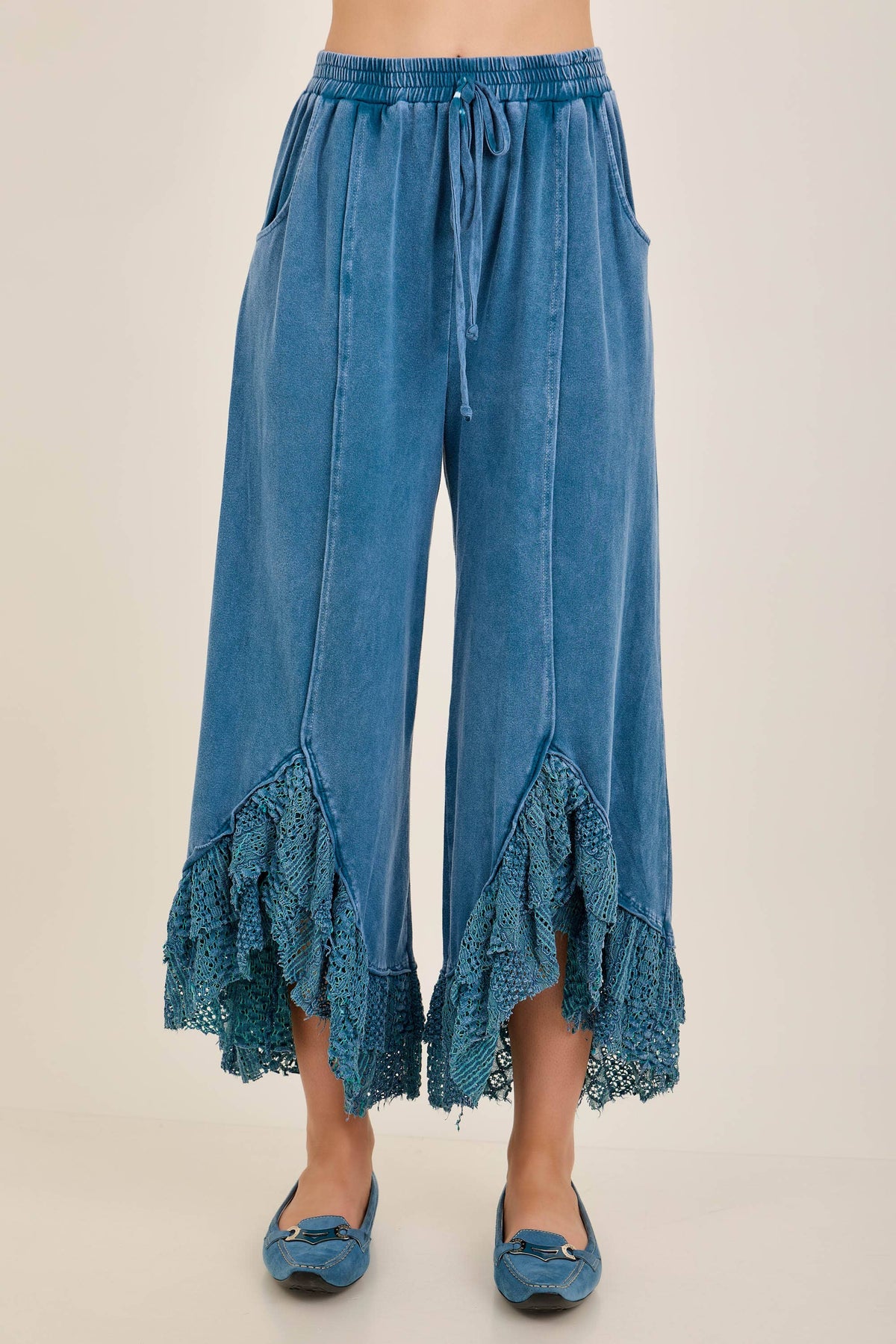 Boho Pants -Lace Ruffles Cropped