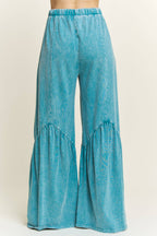 Boho Pants -Mineral Washed Pocket Wide Flare Pants