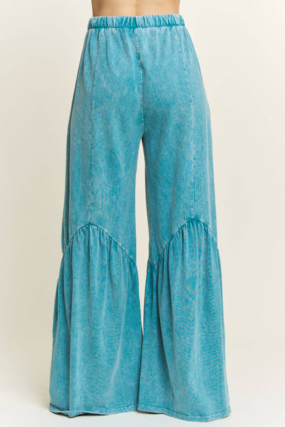 Boho Pants -Mineral Washed Pocket Wide Flare Pants