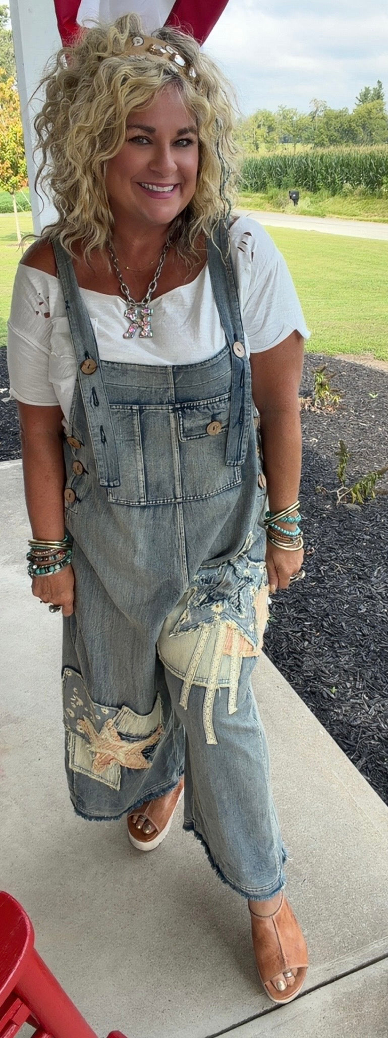 Denim Star Patchwork Bib Overalls