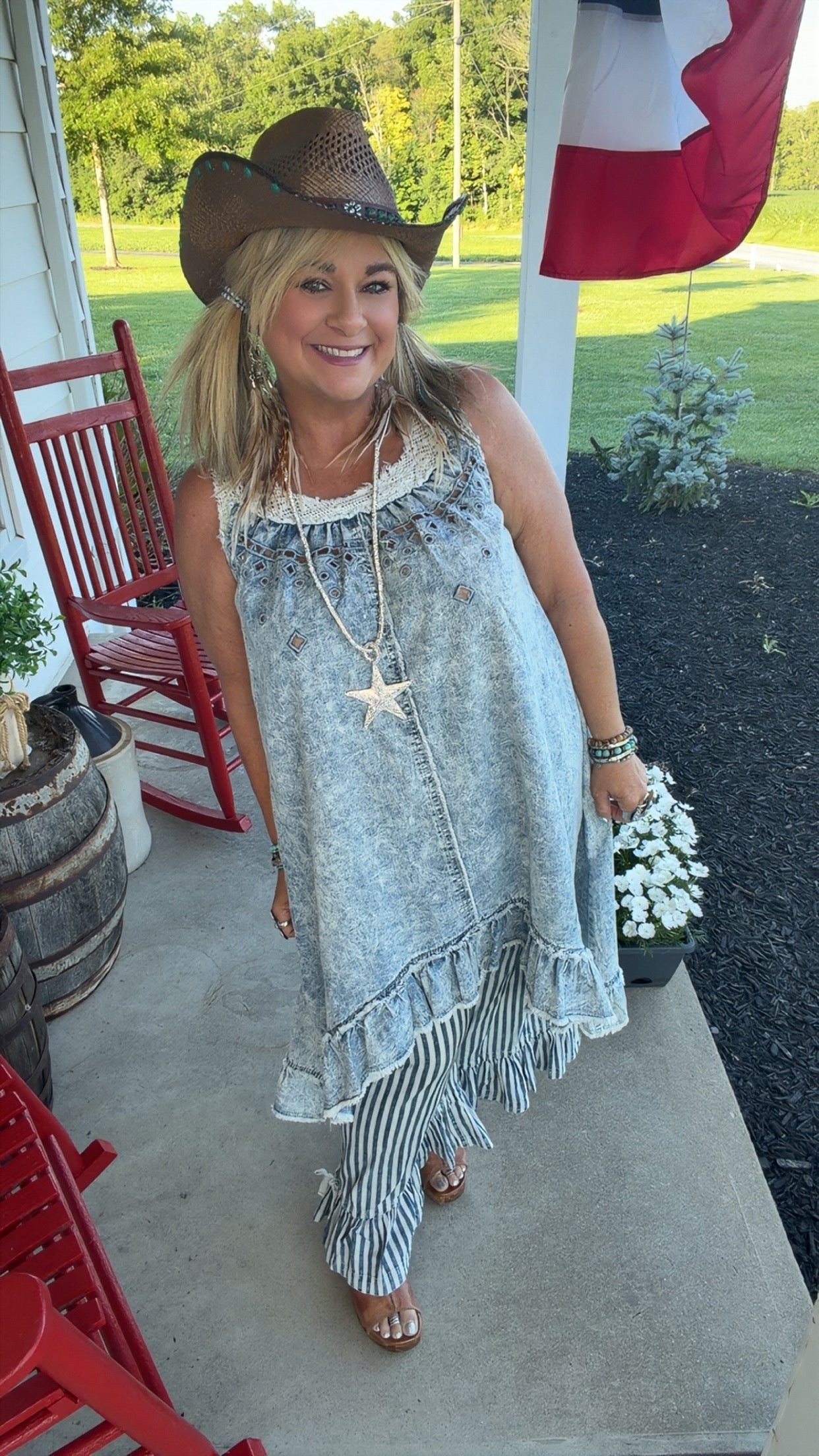 Crochet Sleeveless Crafted Denim  Dress