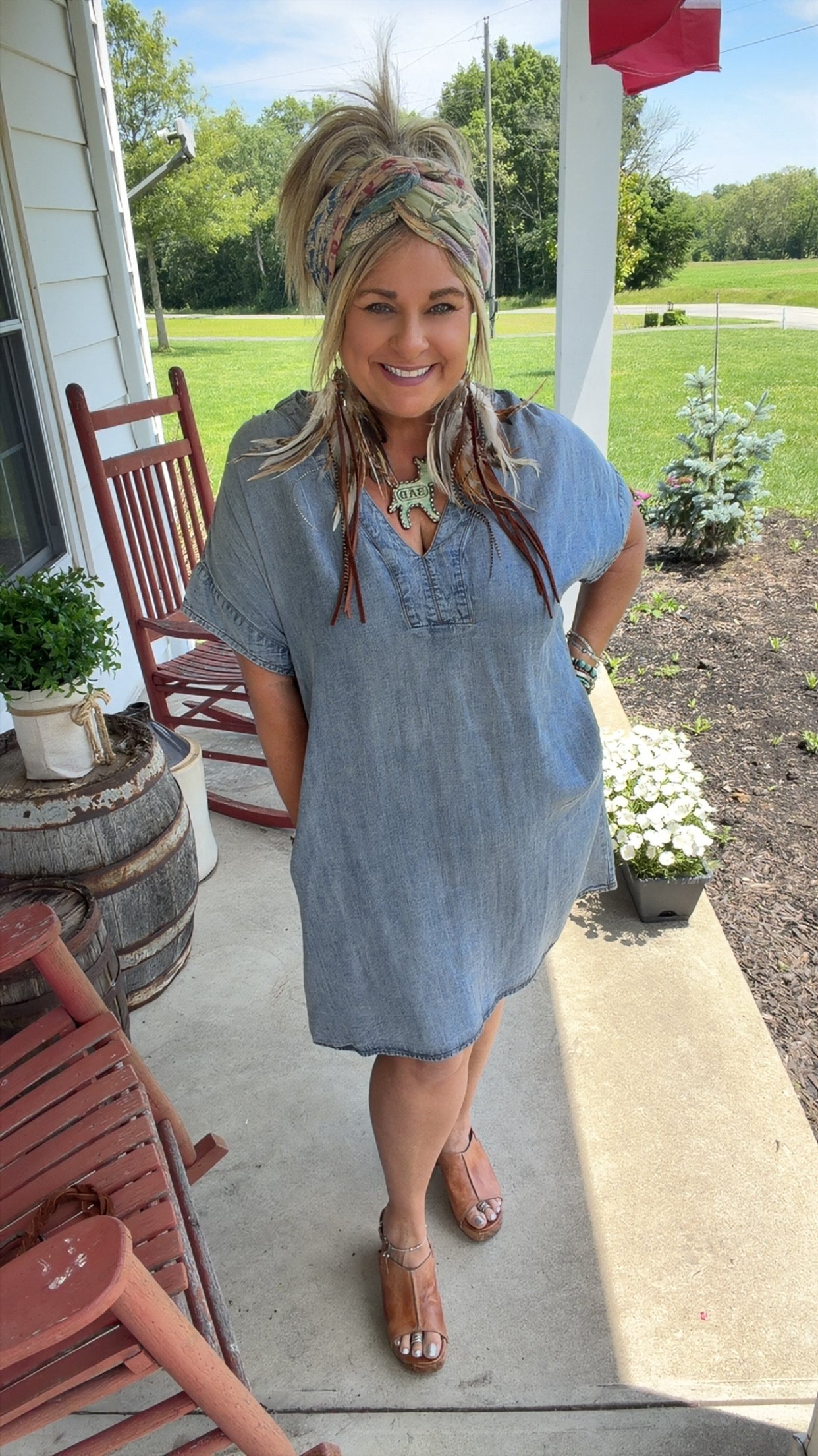 Denim Dress V neck