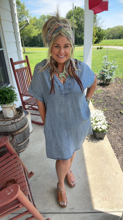 Denim Dress V neck