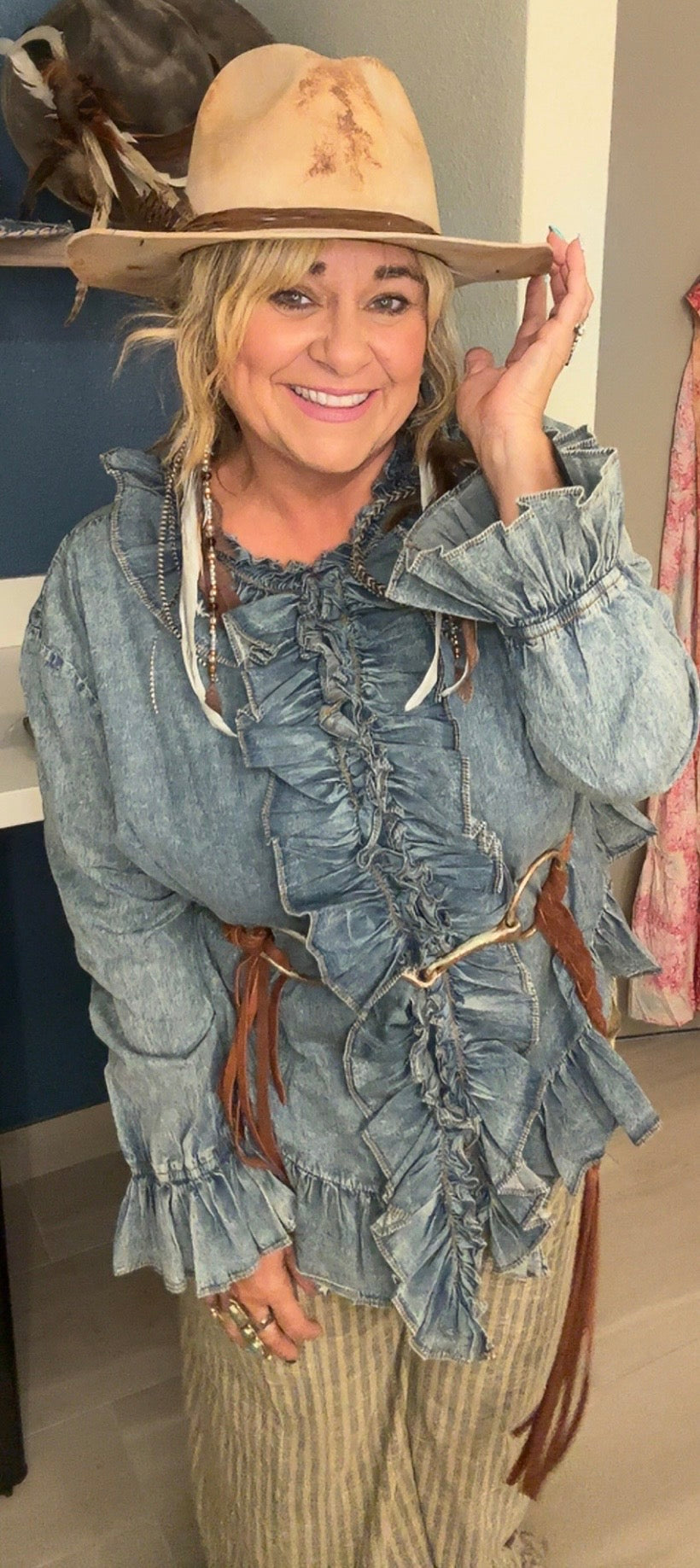Denim Ruffle Shirt