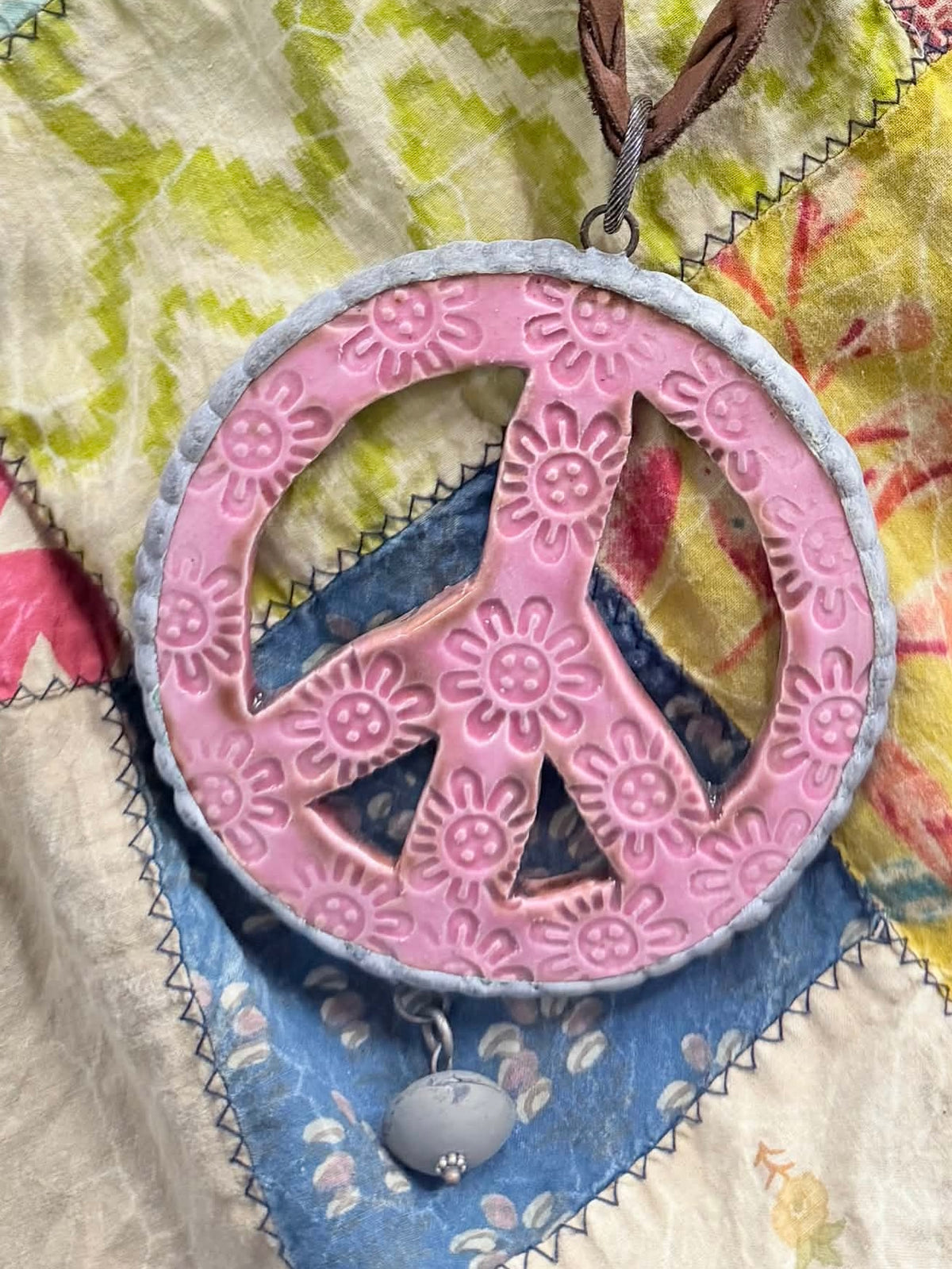 Leather and Ceramic  Peace Necklace(PINK) final sale