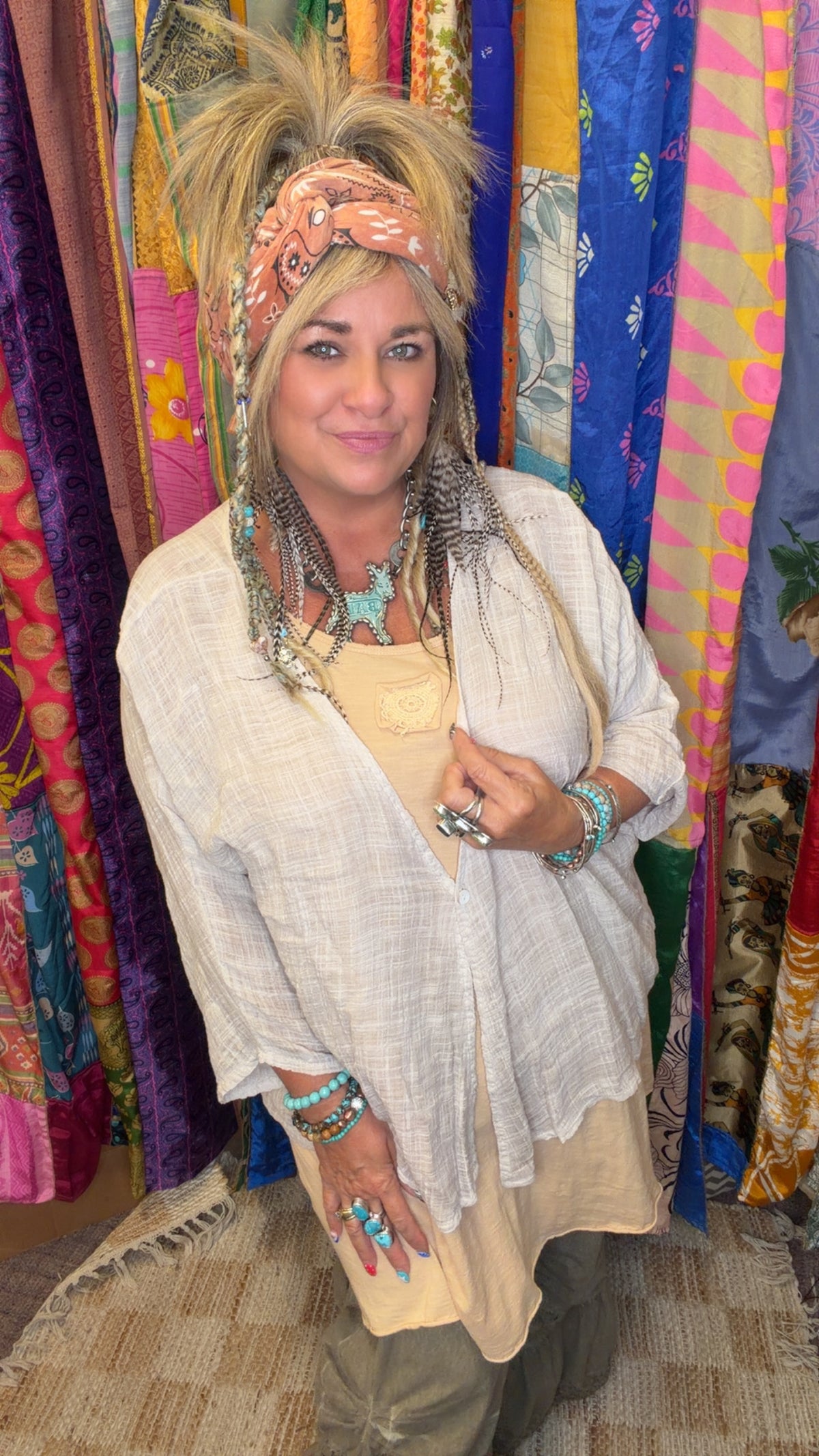 Textured Linen Button Front Top
