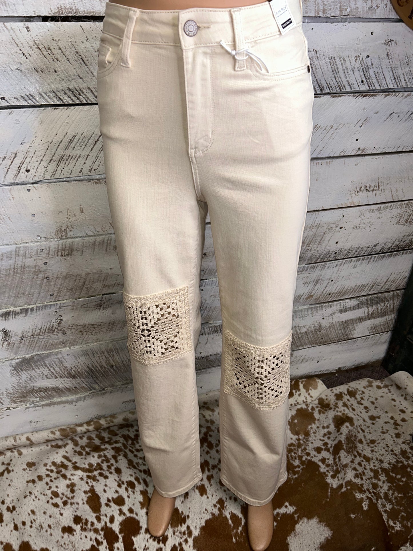Cream Crochet Patch Jeans