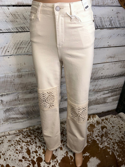 Cream Crochet Patch Jeans