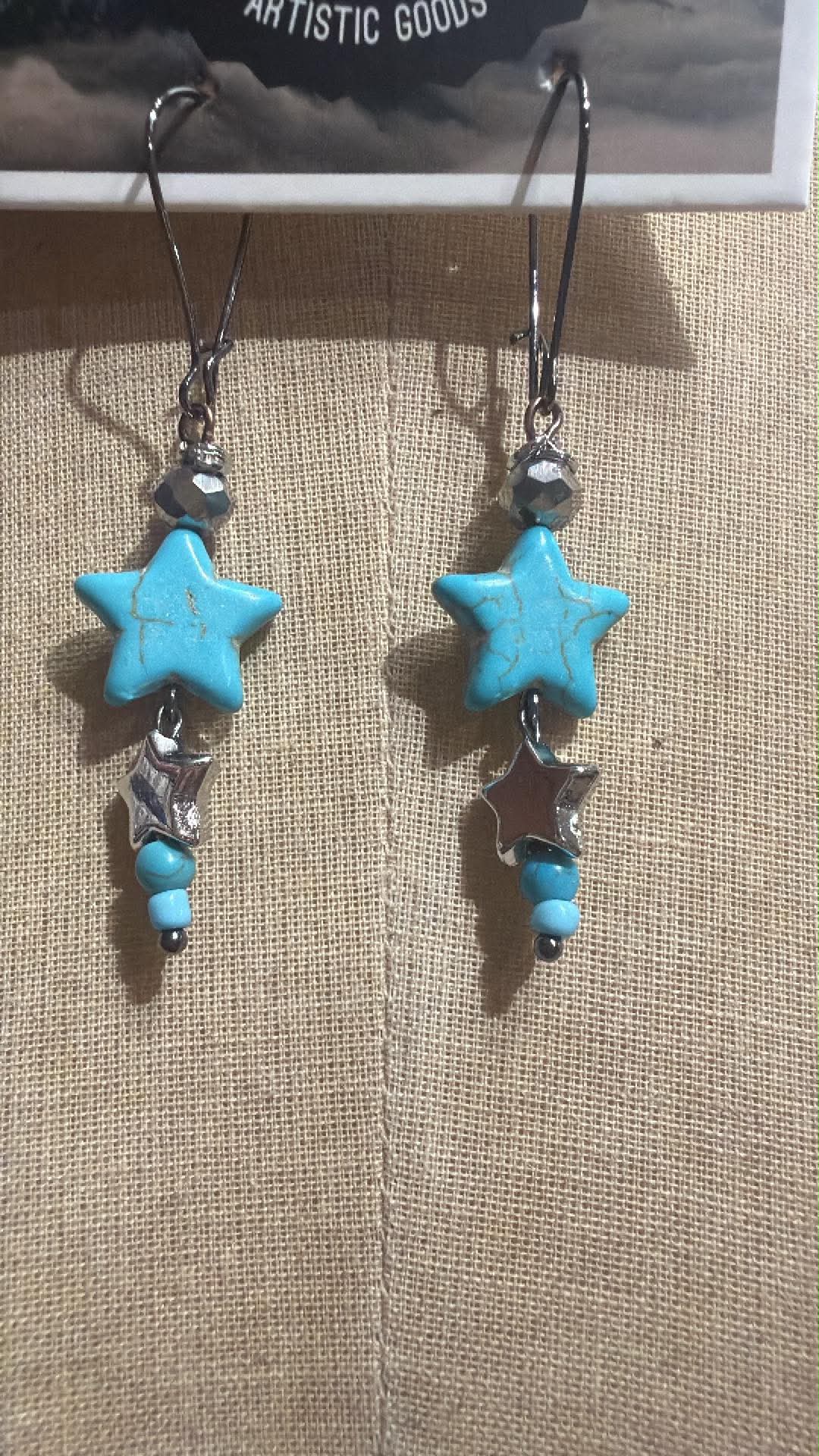 Small Star Turquoise and Silver  Drop Earrings FINALSALE