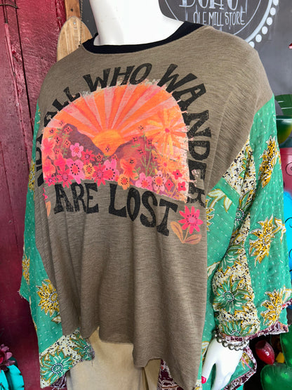 Not All Who Wonder Kantha Poncho Tee