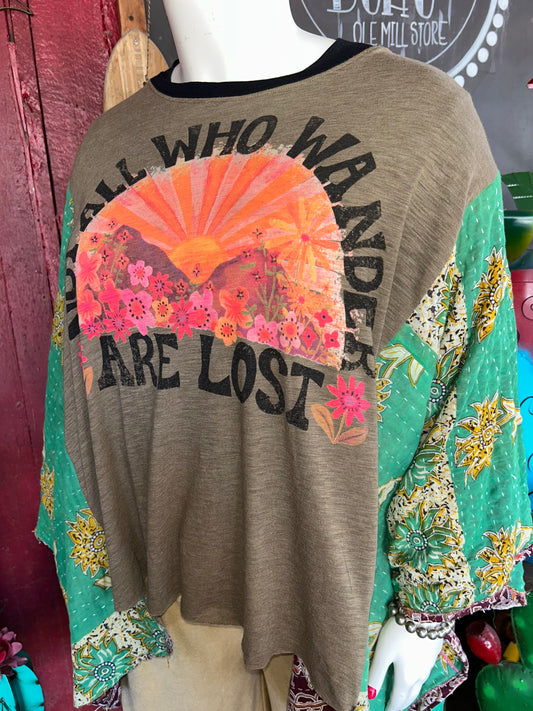 Not All Who Wonder Kantha Poncho Tee