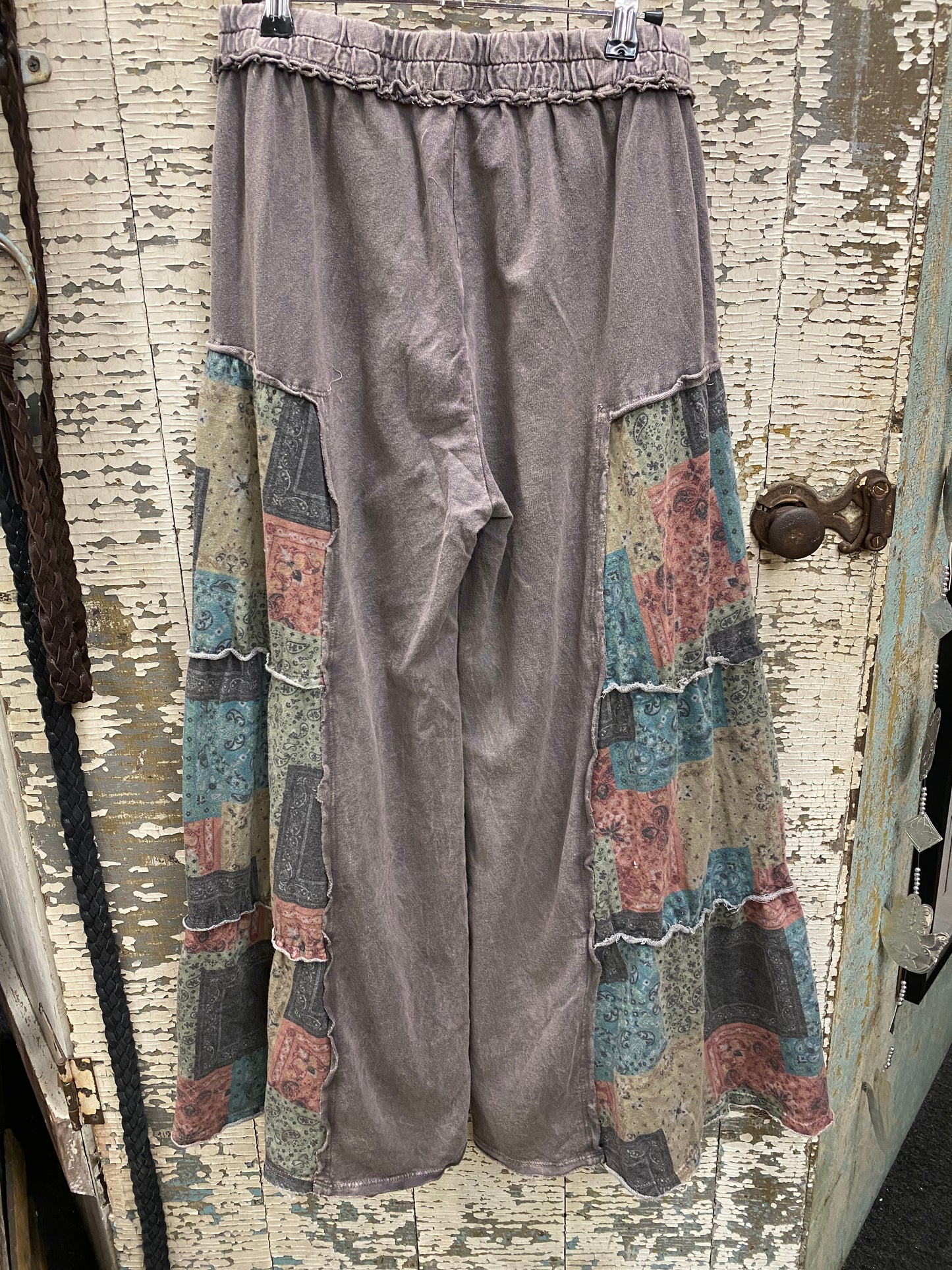 Mineral Washed Boho Patch Tiered Wide Pants