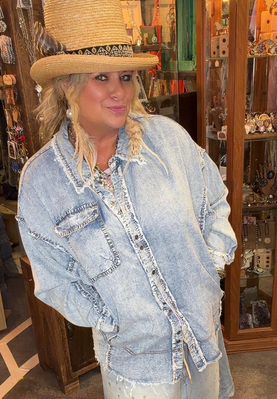 Washed Chambray Denim Button Down Shirt