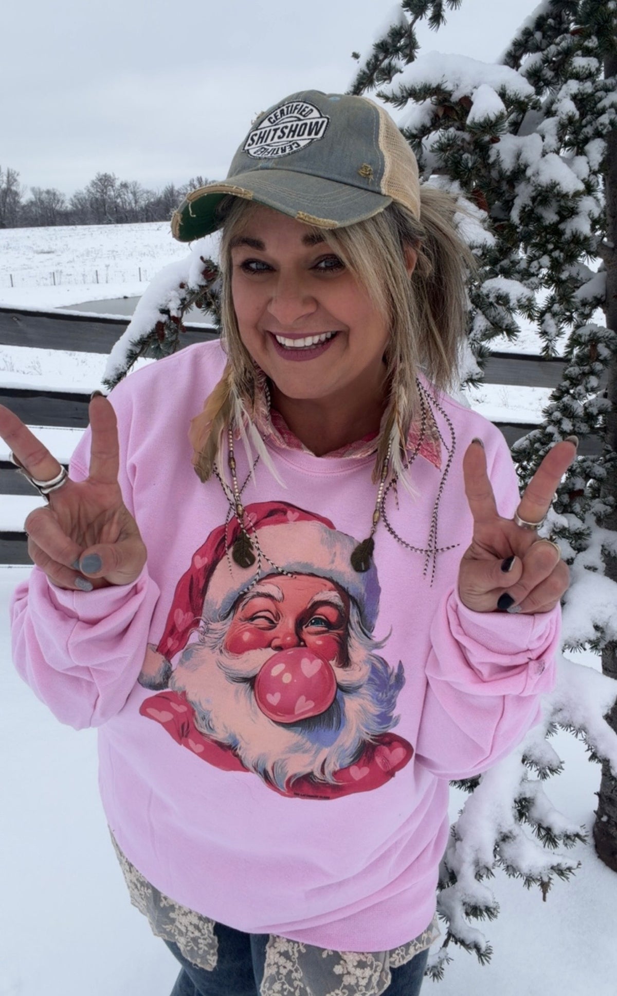 Bubblegum Heart Santa CrewneckFINAL SALE