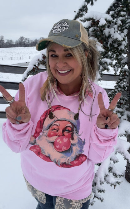 Bubblegum Heart Santa Crewneck