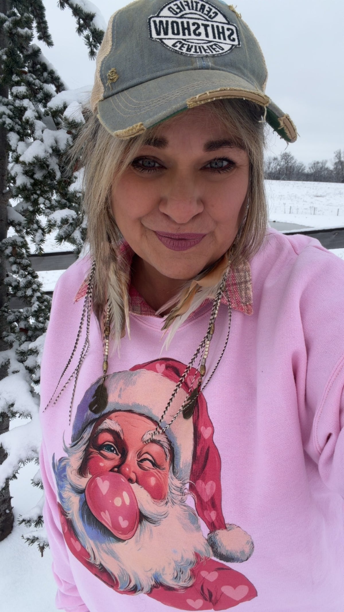 Bubblegum Heart Santa CrewneckFINAL SALE