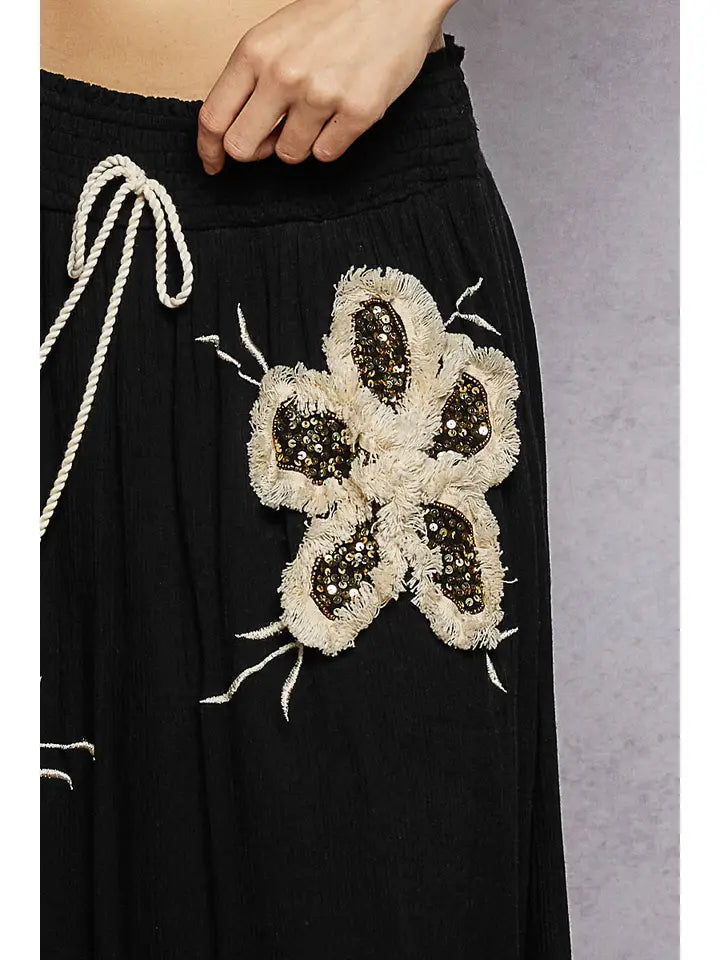 Smocked Waist Ruffle Embroidered Fringe Long Skirt