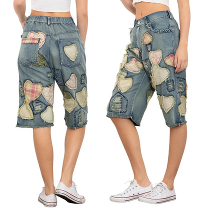 Patchwork Mineral Wash Denim Bermuda Shorts