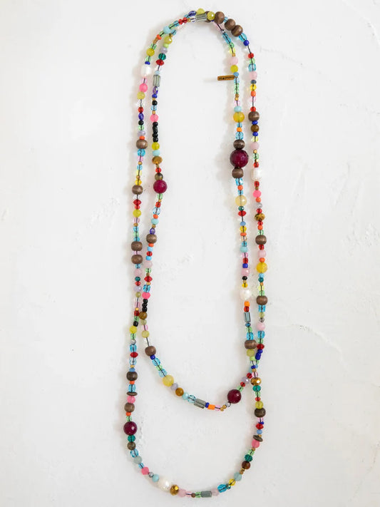 Boho Glass & Pearl Beaded Necklace - Multicolor FINAL SALE