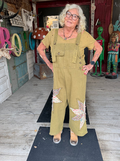 Sage Patchwork Bib overalls