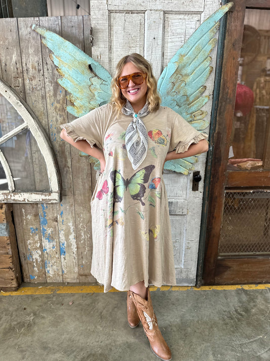 Butterfly Print  Ruffle Dress