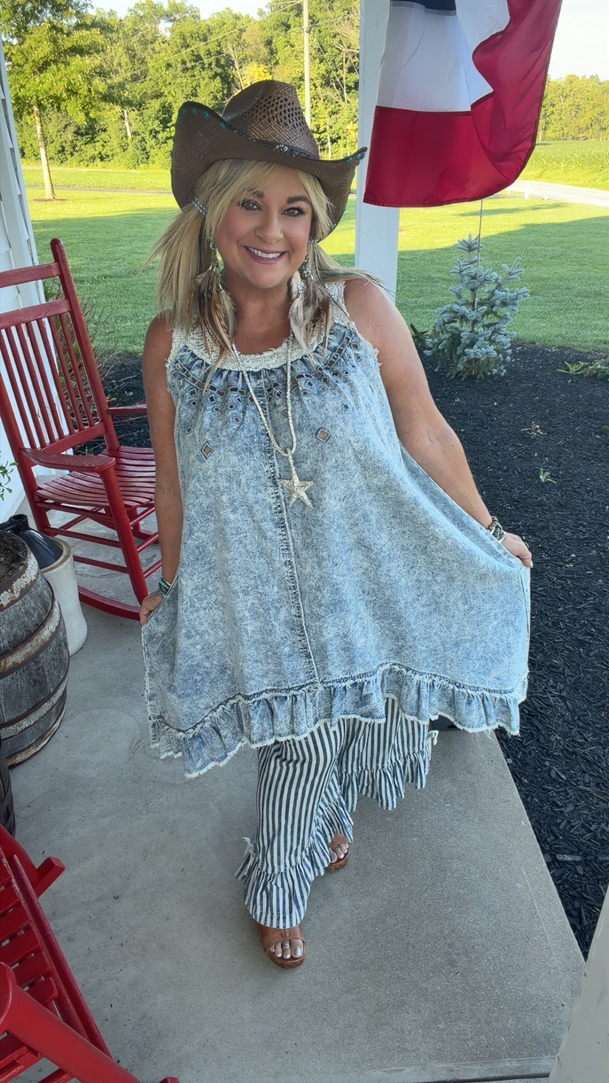 Crochet Sleeveless Crafted Denim  Dress
