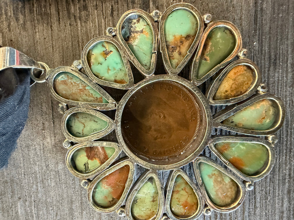 Vintage Coin /Turquoise Stone Pendant Necklace FINAL SALE