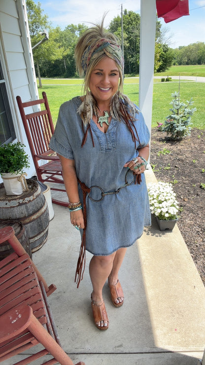 Denim Dress V neck