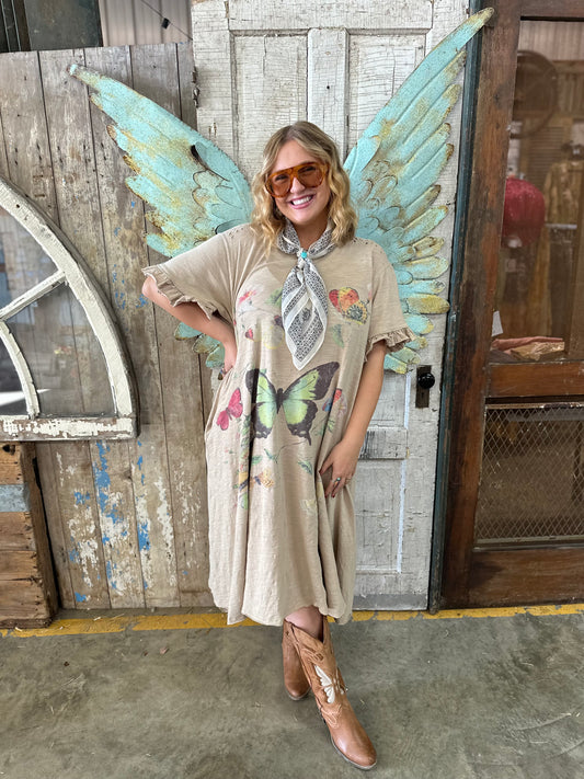 Butterfly Print  Ruffle Dress