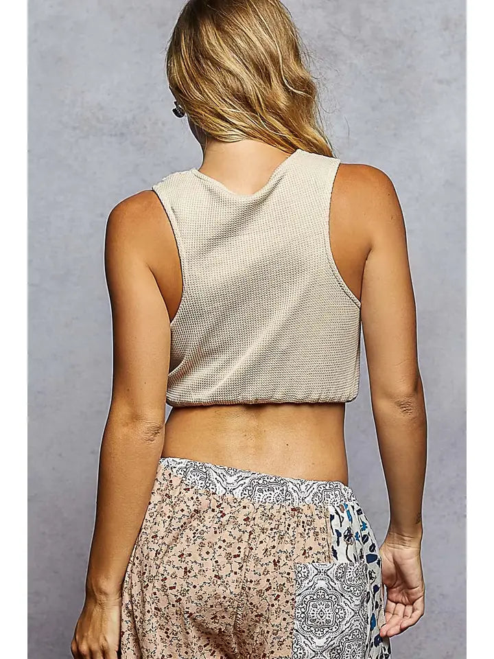 Sleeveless V-Neck Floral Crochet Lace Elastic Crop Top
