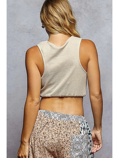 Sleeveless V-Neck Floral Crochet Lace Elastic Crop Top