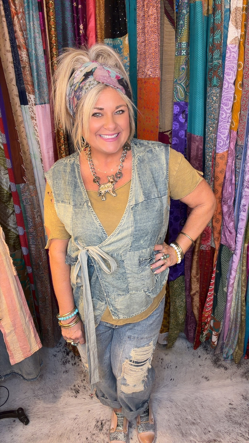 Patchwork Skies Wrap Top - Chambray
