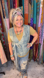 Patchwork Skies Wrap Top - Chambray