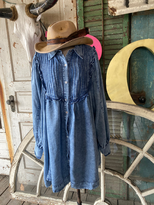 Pintuck Denim Tunic