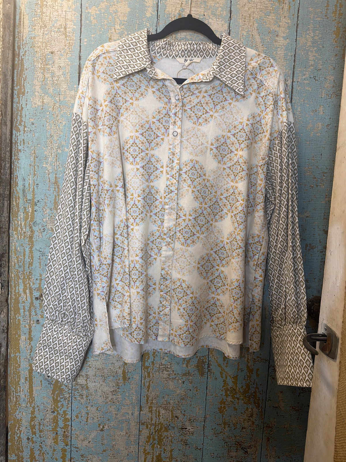 The Boho Mosiac Patchwork Button Down Top FINAL SALE