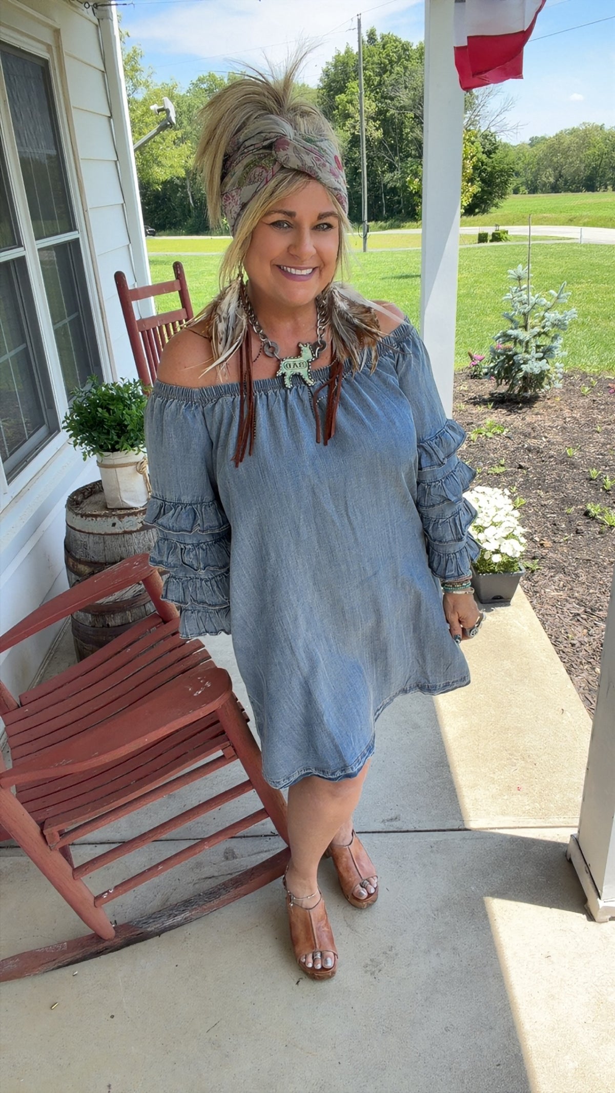 Off the Shoulder Tiered Sleeve Charming Denim