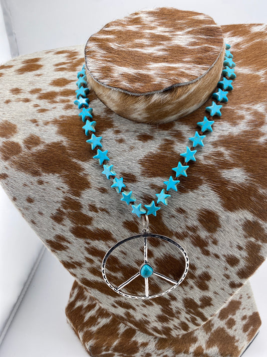 Peace Turquoise and Stars Necklace FINAL SALE