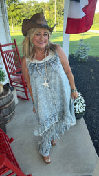 Crochet Sleeveless Crafted Denim  Dress