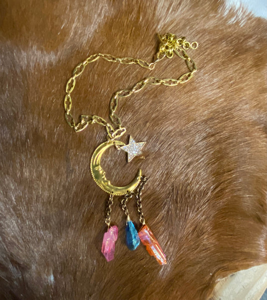 Half Moon With Stone Drop Necklace