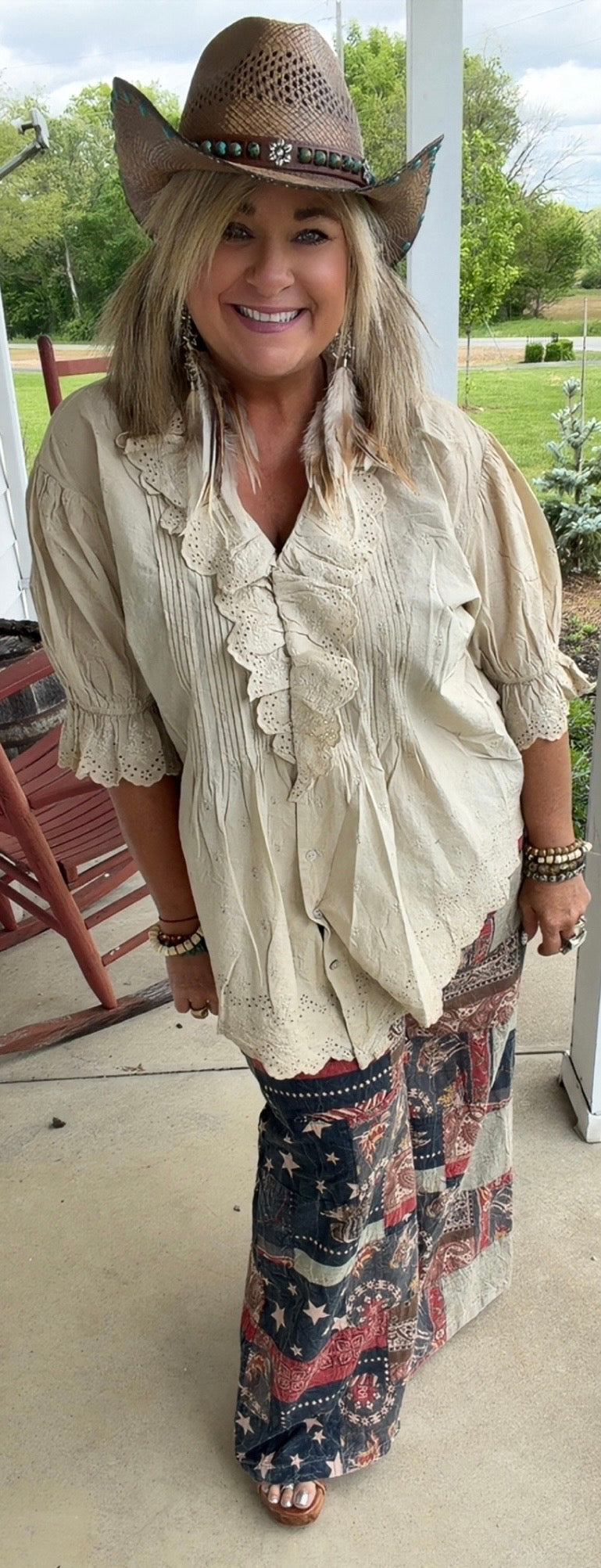 Eyelet Linen Top Cream