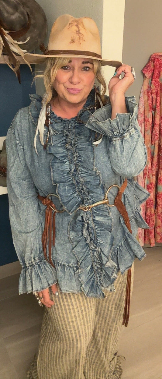 Denim Ruffle Shirt