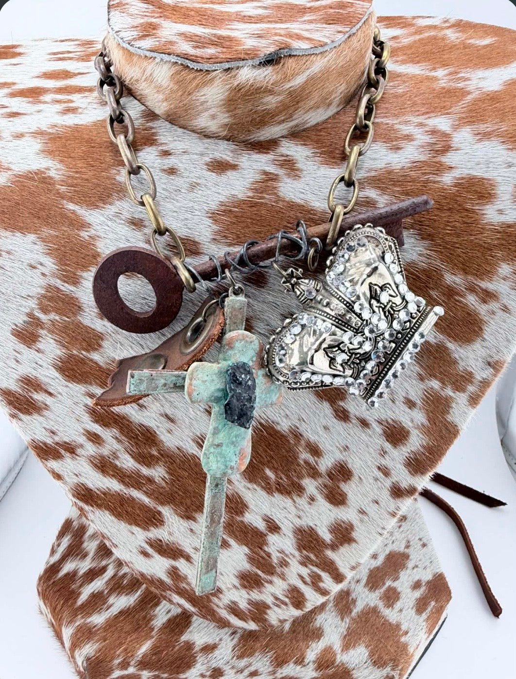 Rustic Cross and Crown Necklace FINAL SALE